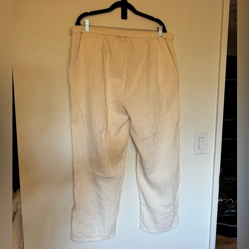 Quince 100% Organic Cotton Gauze Pants Straight Leg Royal Cream Size XL EUC - Picture 5 of 7